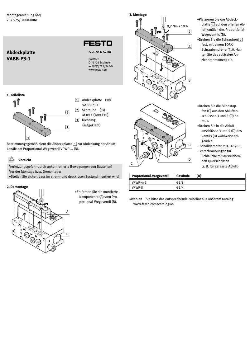 Imagen de la primera página del manual del dispositivo VABB-P3-1