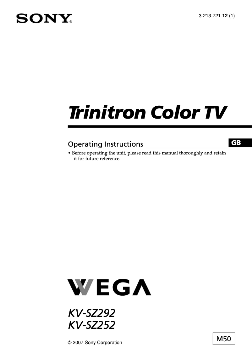Imagen de la primera página del manual del dispositivo Trinitron KV-SZ252M50