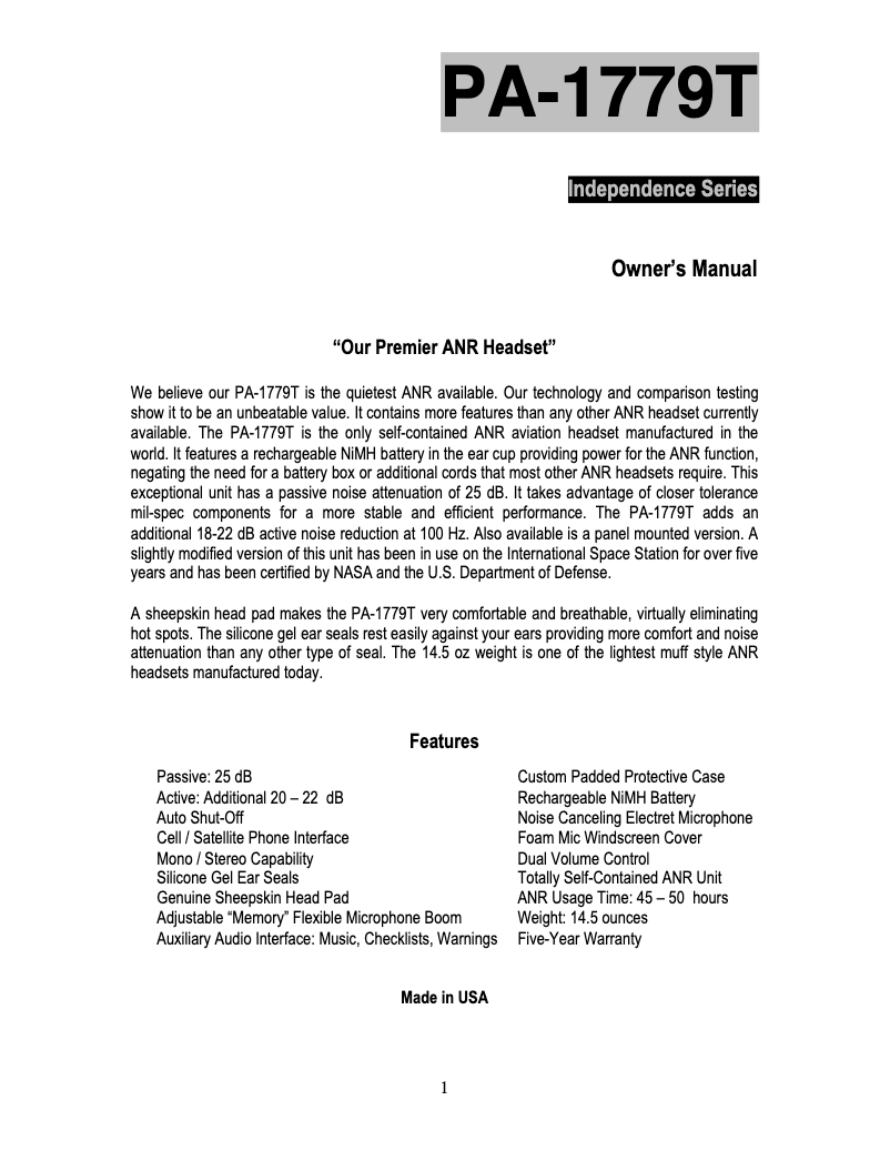 Página 1 del manual Manual de usuario Pilot PA-1779TH