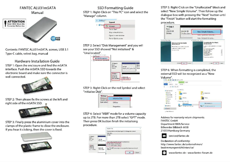 Página 1 del manual Manual de usuario Fantec ALU31mSATA