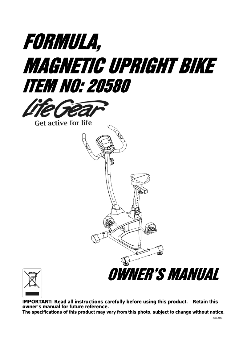 Imagen de la primera página del manual del dispositivo Formula Magnetic Upright Bike 20580