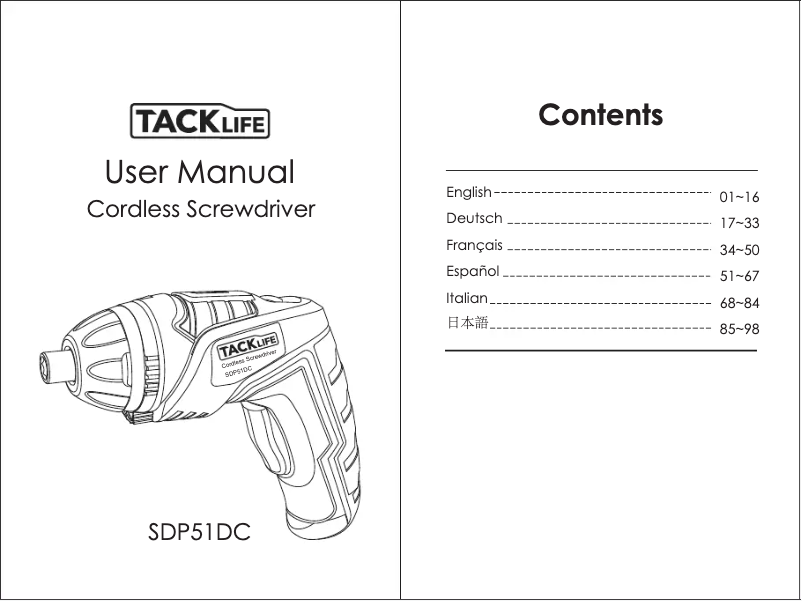 Página 1 del manual Manual de usuario Tacklife SDP51DC
