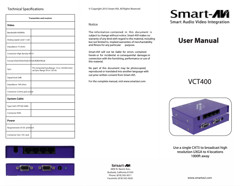 Página 1 del manual Manual de usuario Smart-AVI VCT-400