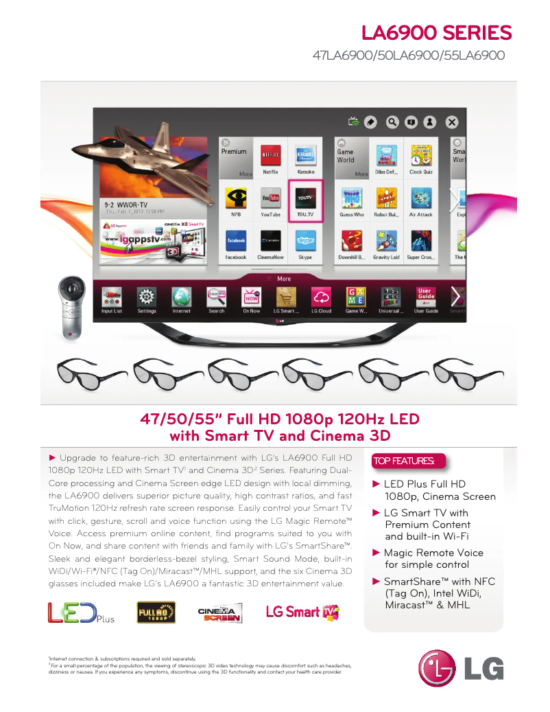 Página 1 del manual Ficha técnica LG 55LA6900