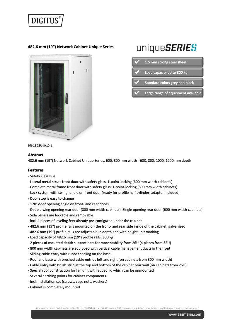 Página 1 del manual Ficha técnica Digitus DN-19 42U-6/10-B-1
