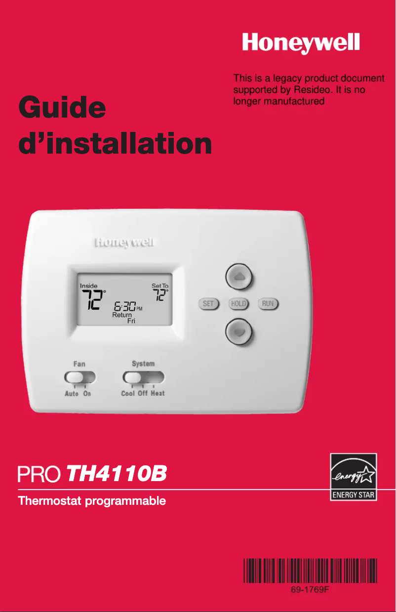 Página 1 del manual Guía de instalación Honeywell TH4110B1033/U