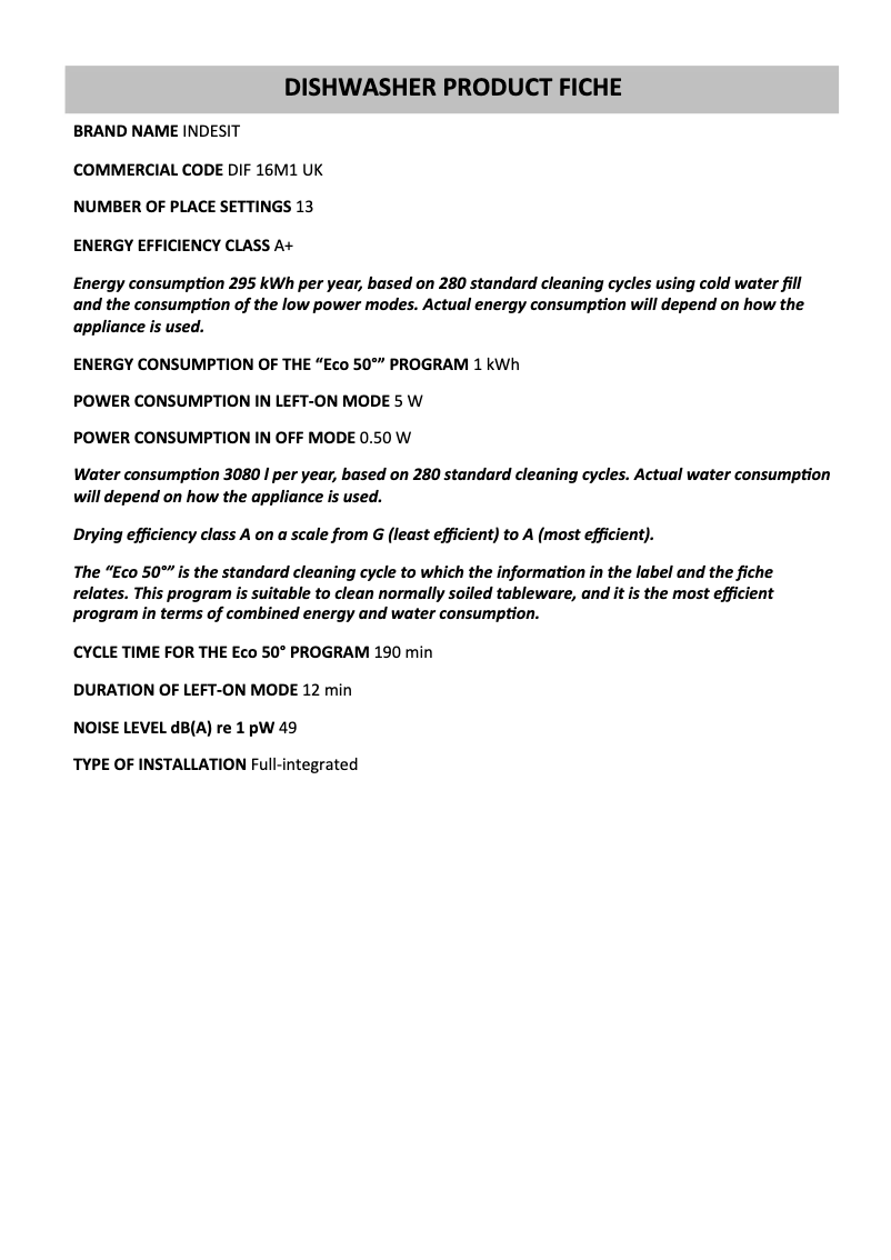 Página 1 del manual Instrucciones / montaje Indesit DIF 16M1 UK