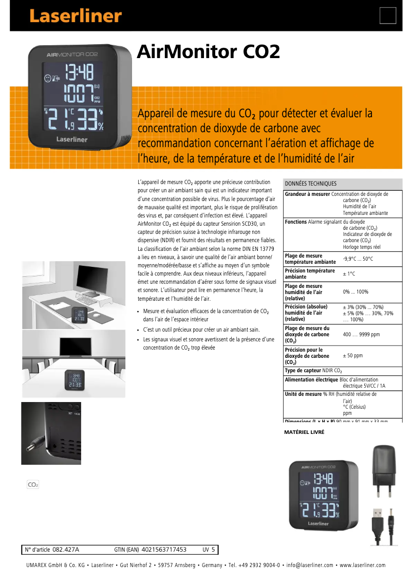 Página 1 del manual Ficha técnica Laserliner AirMonitor CO2