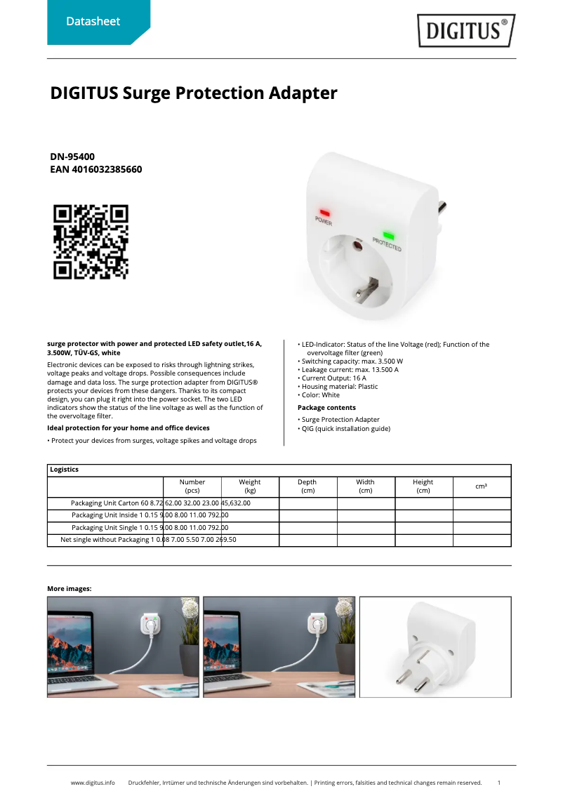 Página 1 del manual Ficha técnica Digitus DN-95400