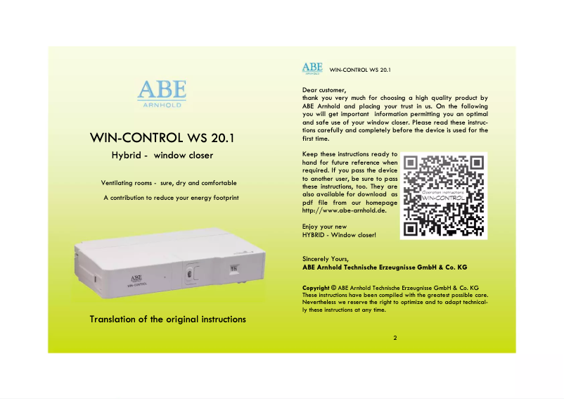 Página 1 del manual Manual de usuario ABE Arnhold WIN-CONTROL WS 20.1