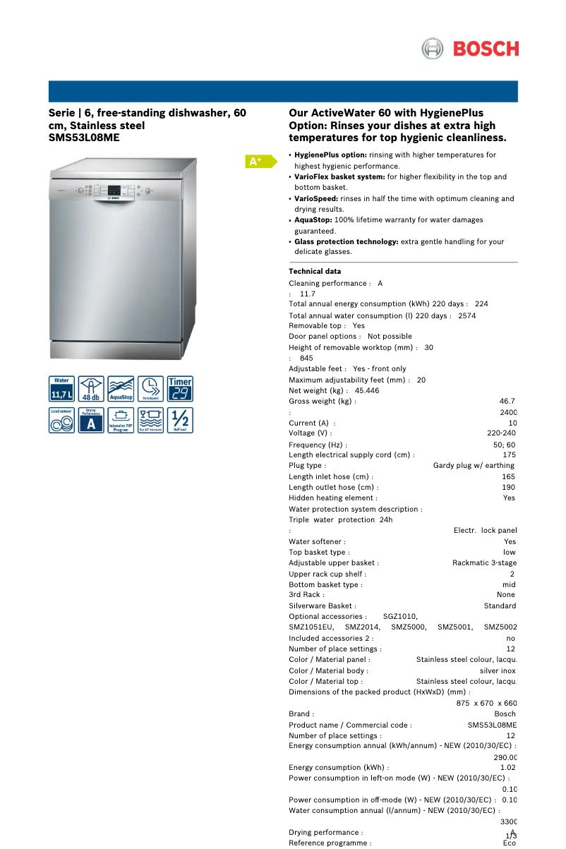 Imagen de la primera página del manual del dispositivo SMS53L08ME