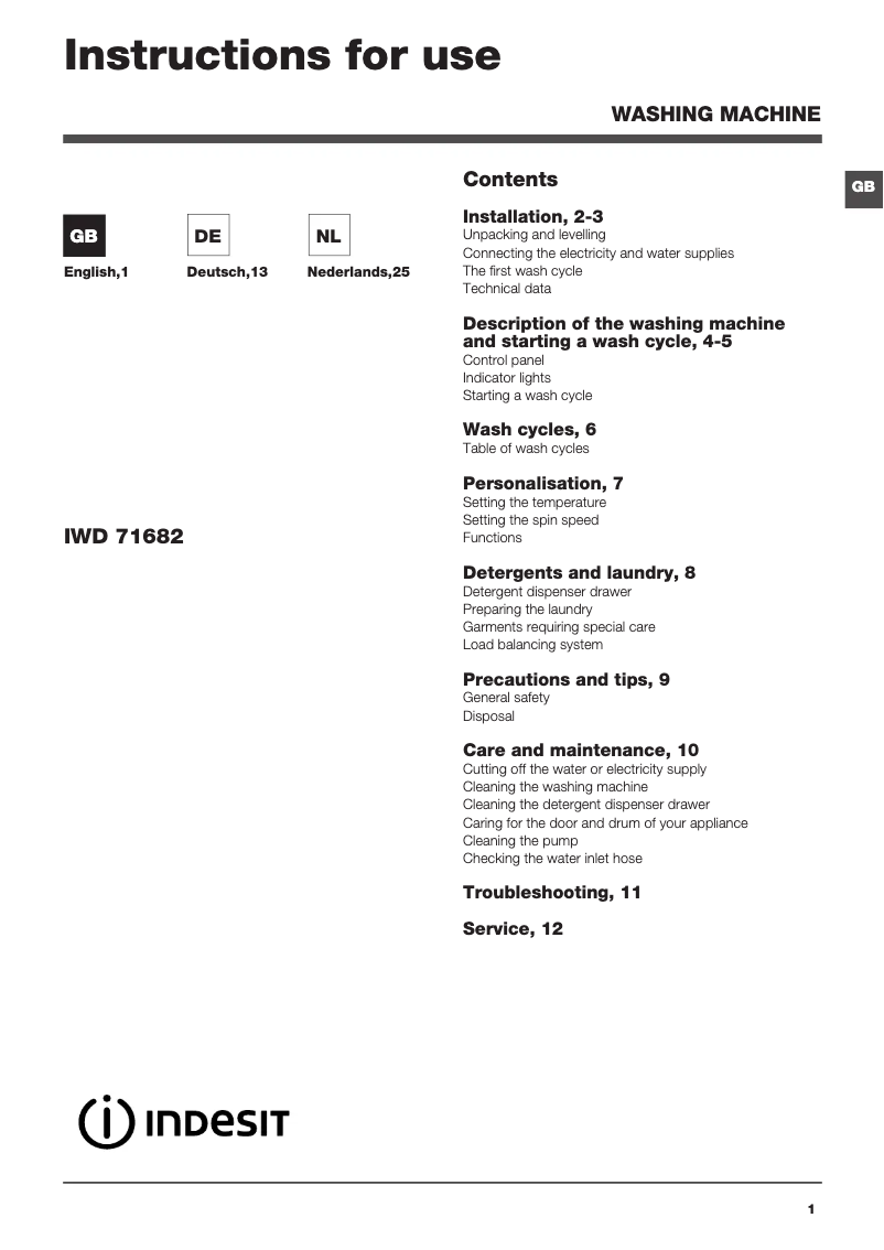 Página 1 del manual Manual de usuario Indesit IWD 71682