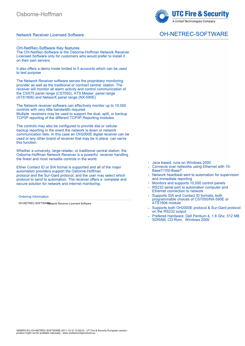 Página 1 del manual Manual de usuario Interlogix OH-NETREC-100