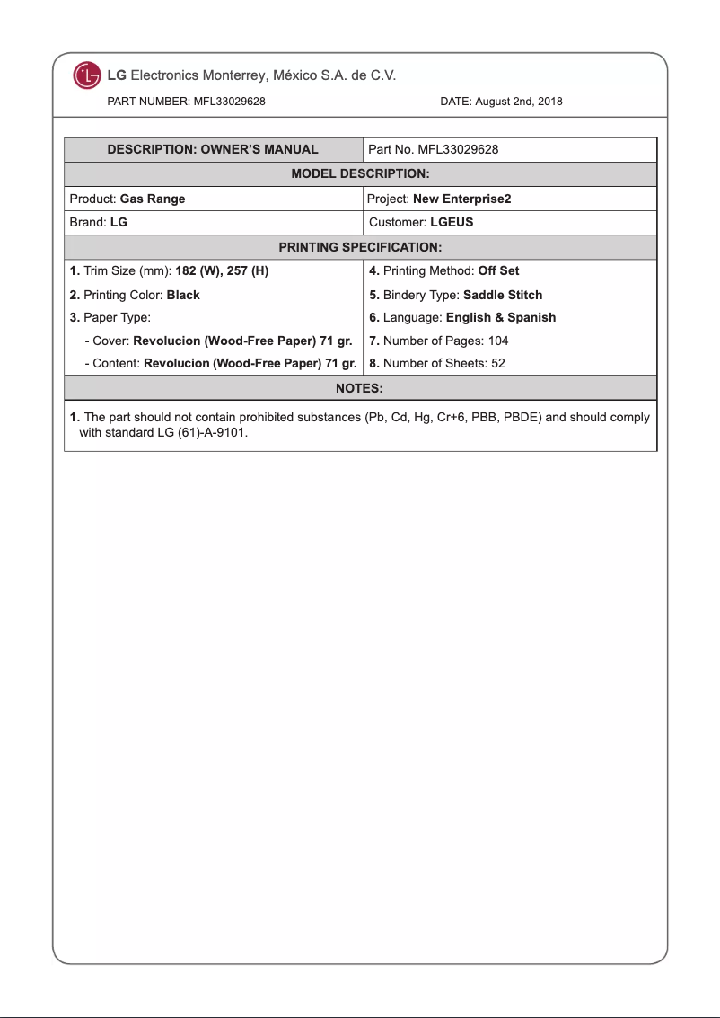 Imagen de la primera página del manual del dispositivo LRG3194BD