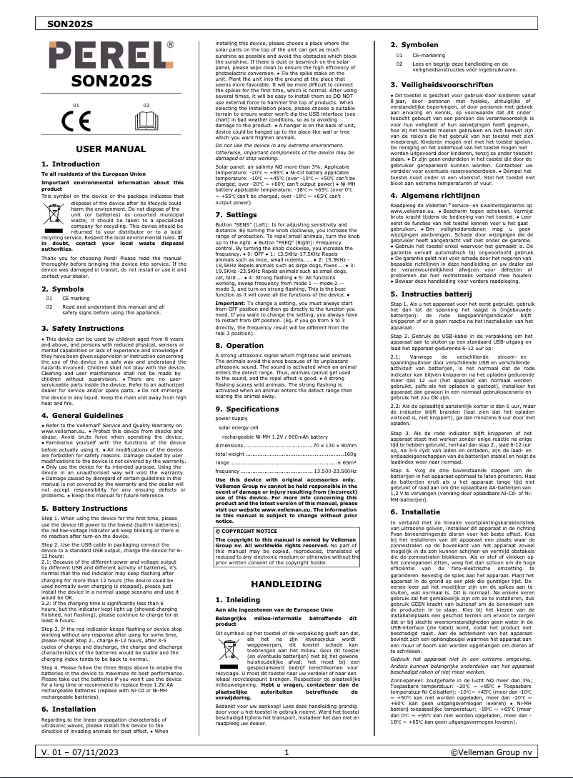 Imagen de la primera página del manual del dispositivo SON202S