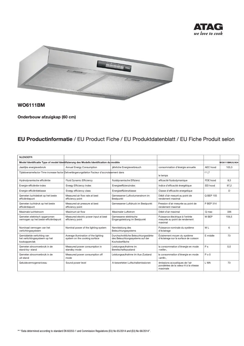 Página 1 del manual Ficha técnica Atag WO6111BM