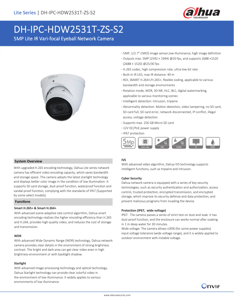 Página 1 del manual Ficha técnica Dahua Technology IPC-HDW2531T-ZS-S2