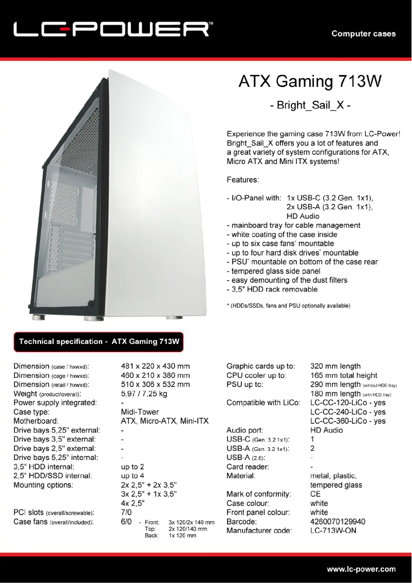 Página 1 del manual Ficha técnica LC-Power Gaming 713W