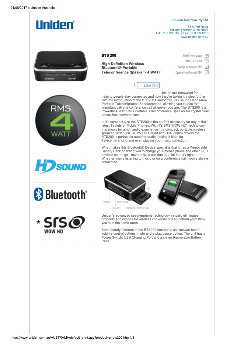 Imagen de la primera página del manual del dispositivo BTS 200