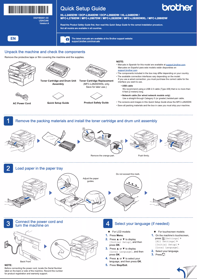 Imagen de la primera página del manual del dispositivo MFC-L2807DW