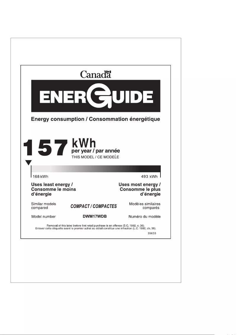 Página 1 del manual Etiqueta energética Danby DWM17WDB