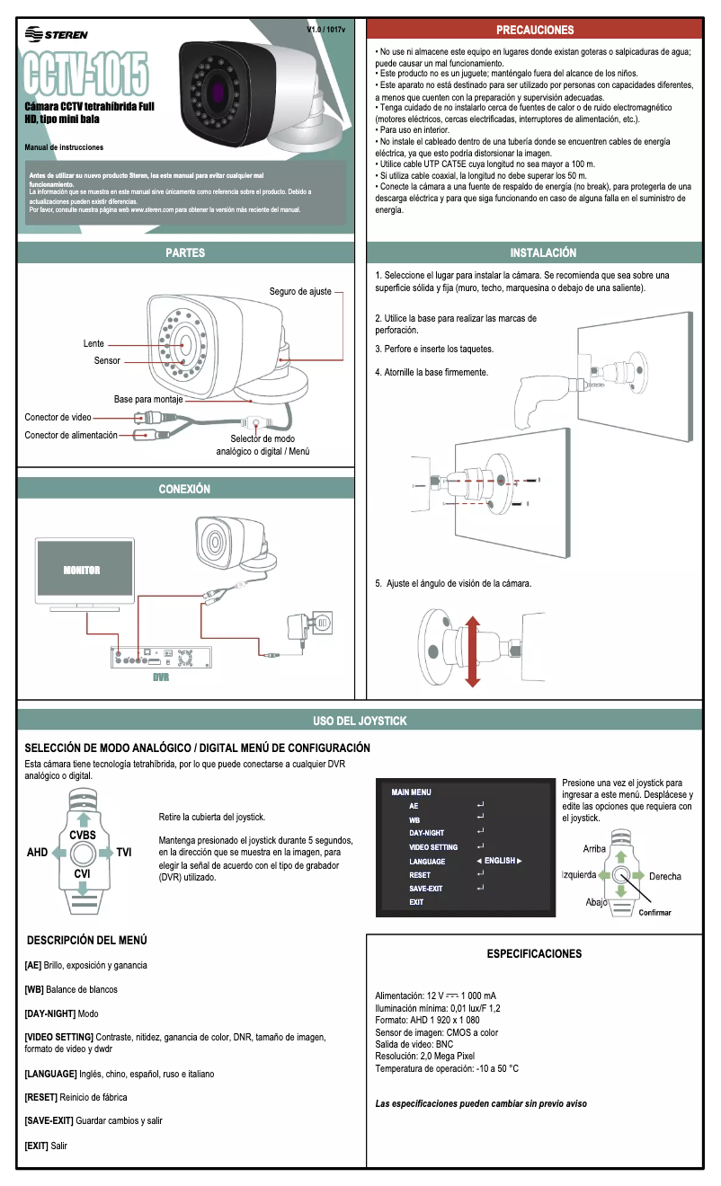 Imagen de la primera página del manual del dispositivo CCTV-1015