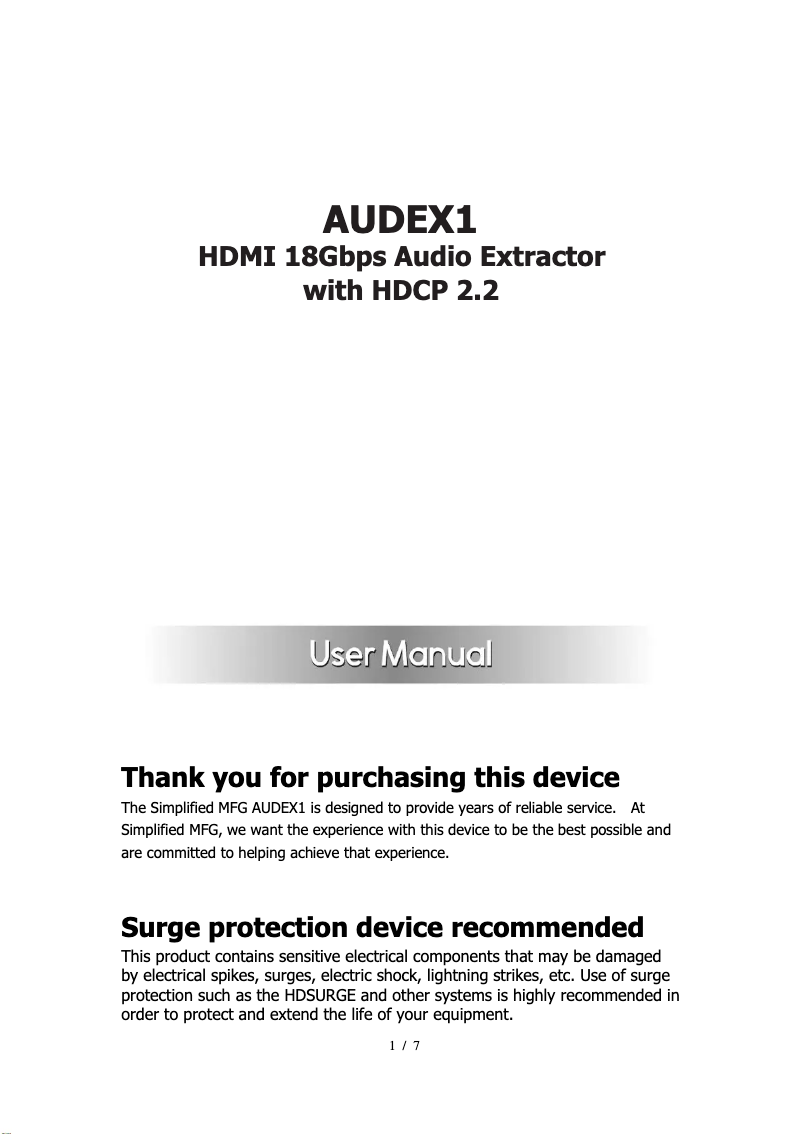 Imagen de la primera página del manual del dispositivo AUDEX1