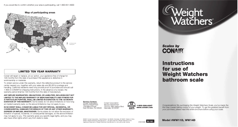 Página 1 del manual Manual de usuario Conair Weight Watchers WW11D