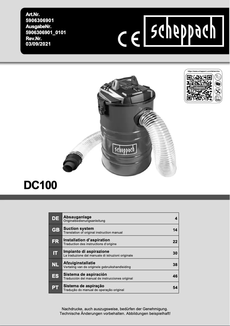 Página 1 del manual Manual de usuario Scheppach DC100
