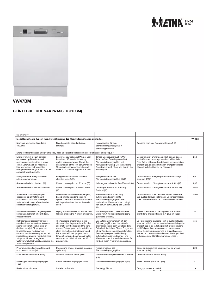 Imagen de la primera página del manual del dispositivo VW47BM