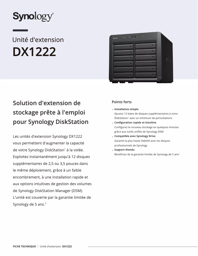 Página 1 del manual Ficha técnica Synology DX1222