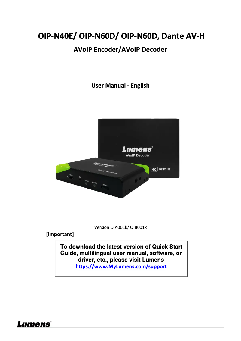 Imagen de la primera página del manual del dispositivo OIP-N60D