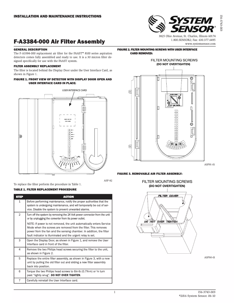 Página nº 1 - Manual de usuario System Sensor F-A3384-000