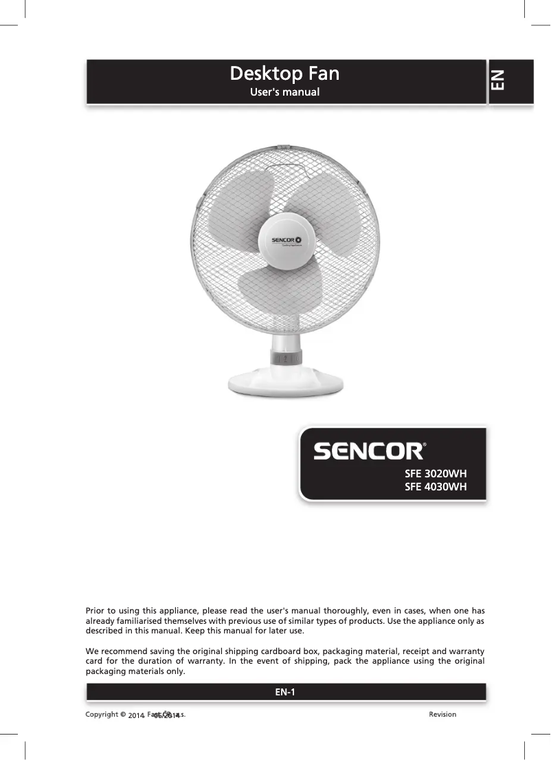 Página 1 del manual Manual de usuario Sencor SFE 3020WH