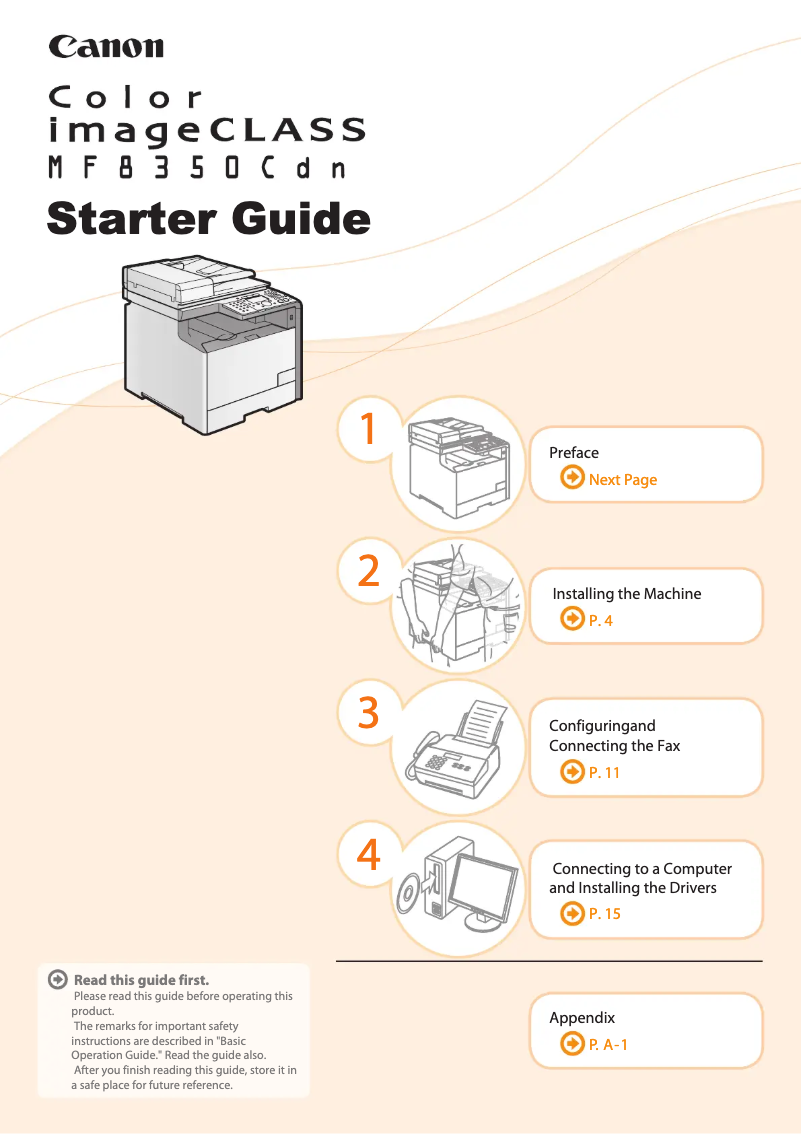 Imagen de la primera página del manual del dispositivo imageCLASS MF8350Cdn