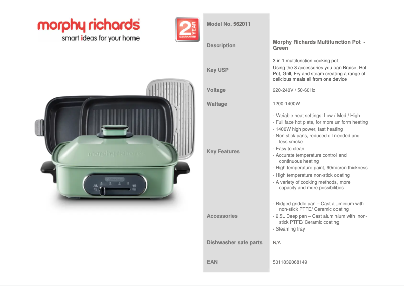 Página 1 del manual Ficha técnica Morphy Richards 562011