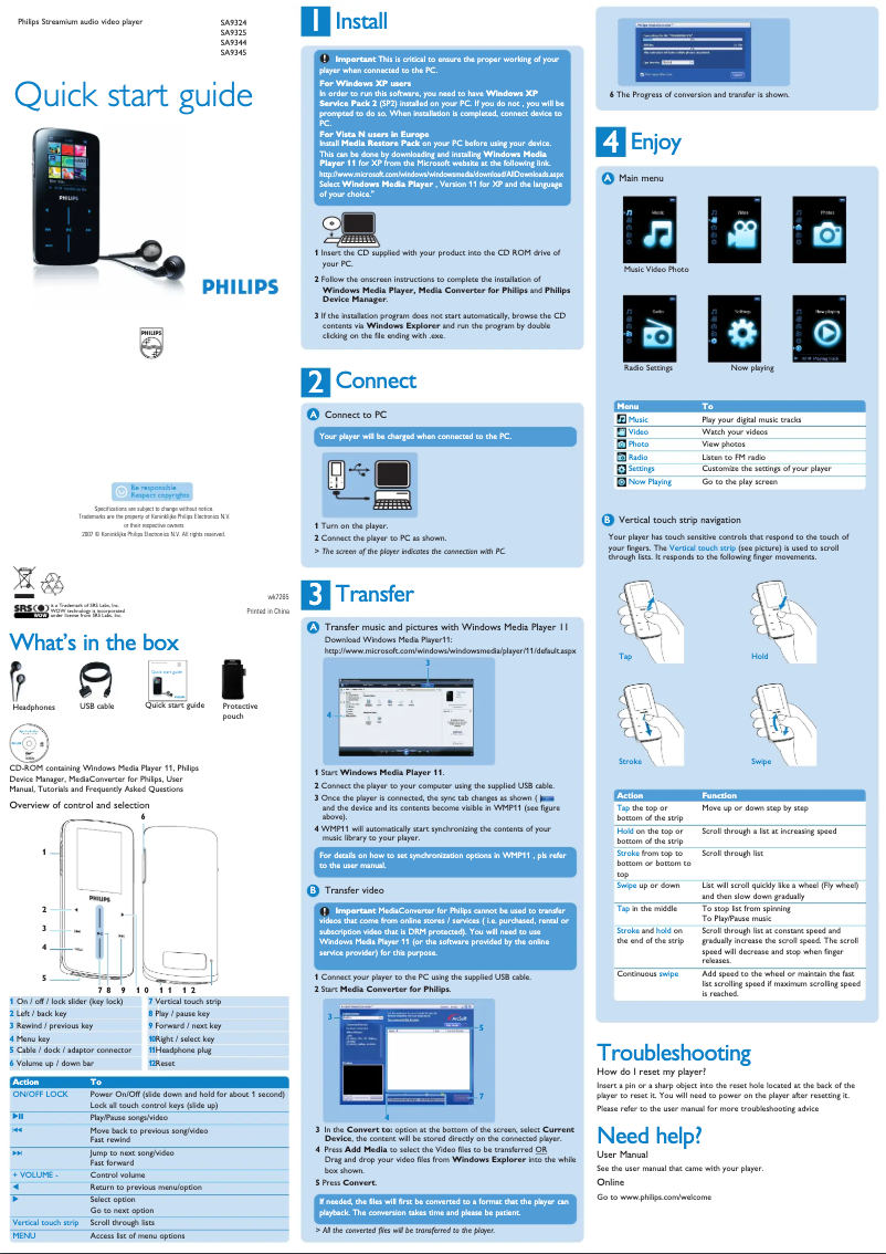 Página 1 del manual Guía de inicio rápido Philips Streamium SA9325