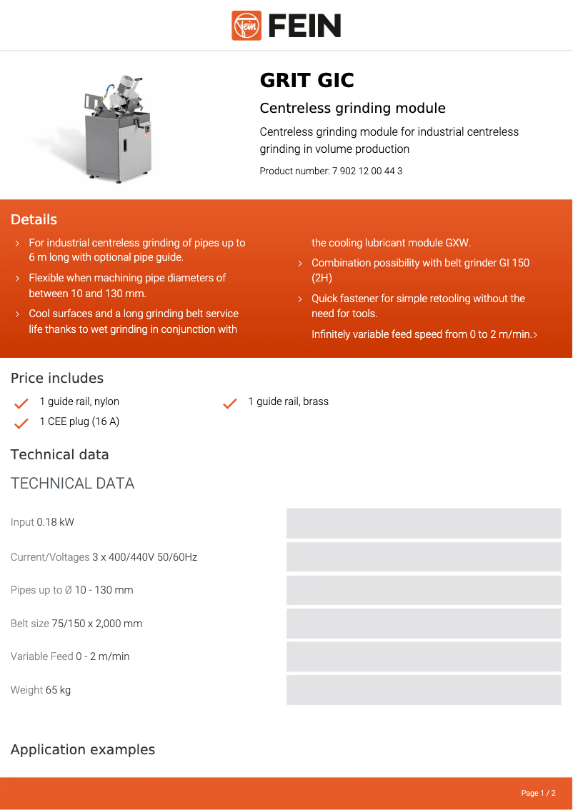 Página nº 1 - Ficha técnica Fein GRIT GIC