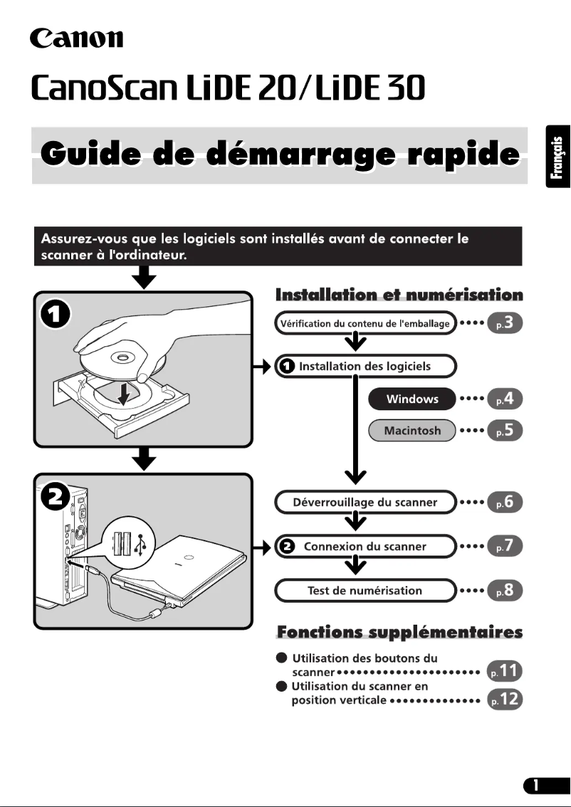 Imagen de la primera página del manual del dispositivo CanoScan LiDE 20