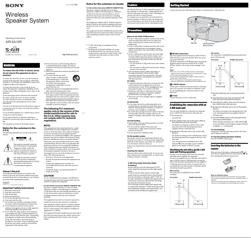 Página 1 del manual Manual de usuario Sony AIR-SA15R