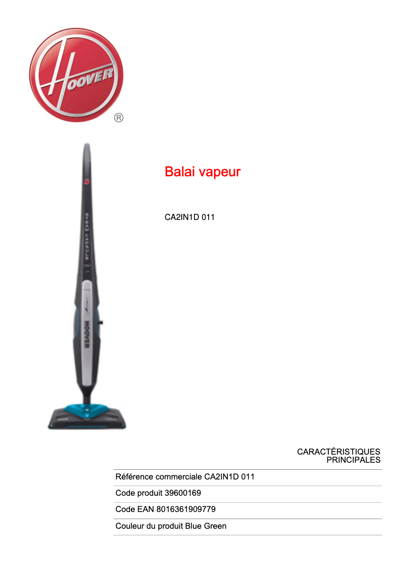 Página 1 del manual Ficha técnica Hoover Steam Capsule 2in1 CA2IN1D 011