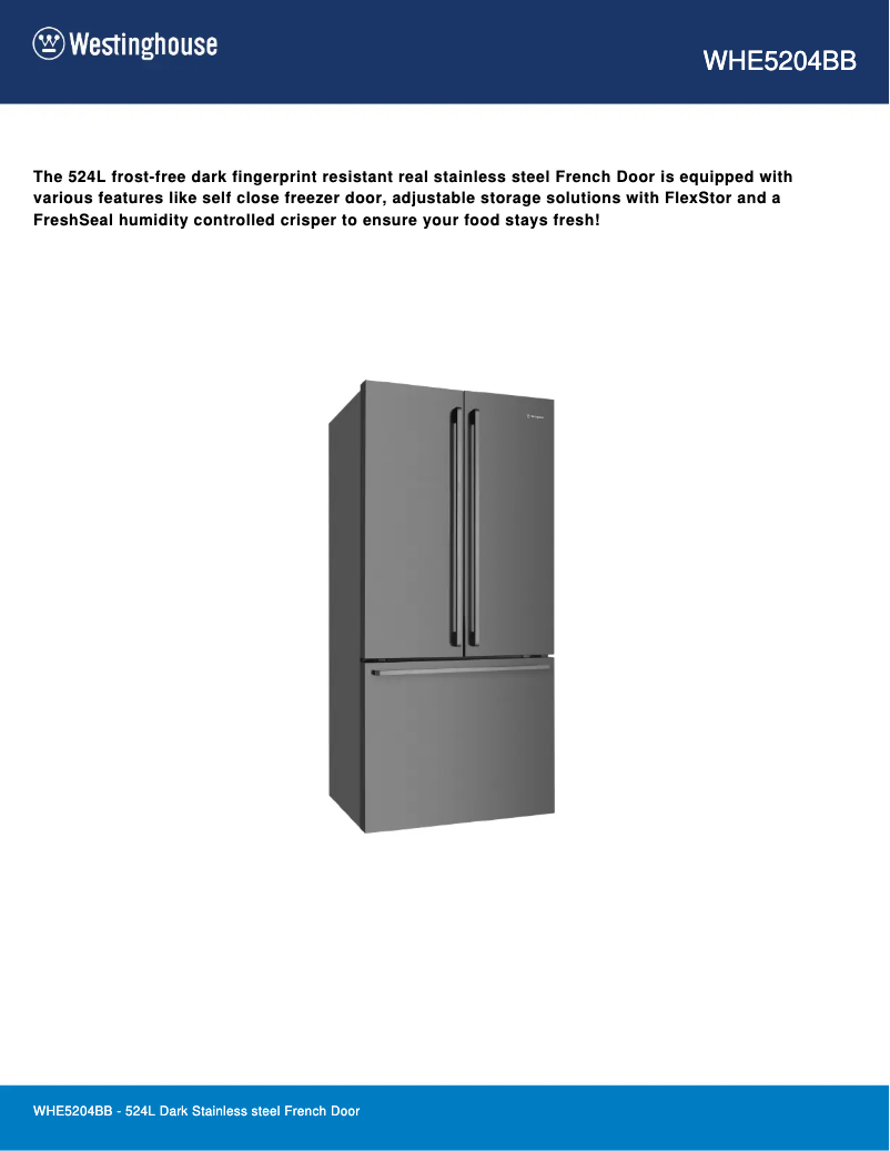 Página 1 del manual Ficha técnica Westinghouse WHE5204BB