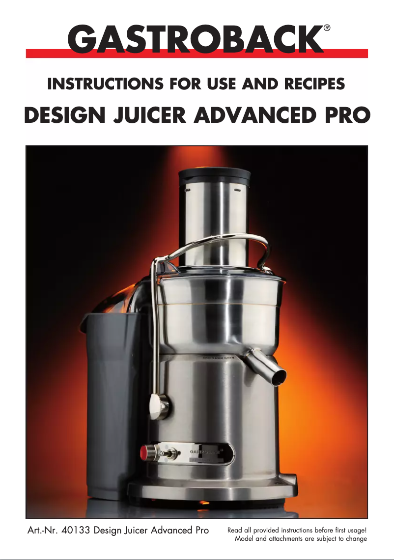 Imagen de la primera página del manual del dispositivo Design Juicer Advanced Pro