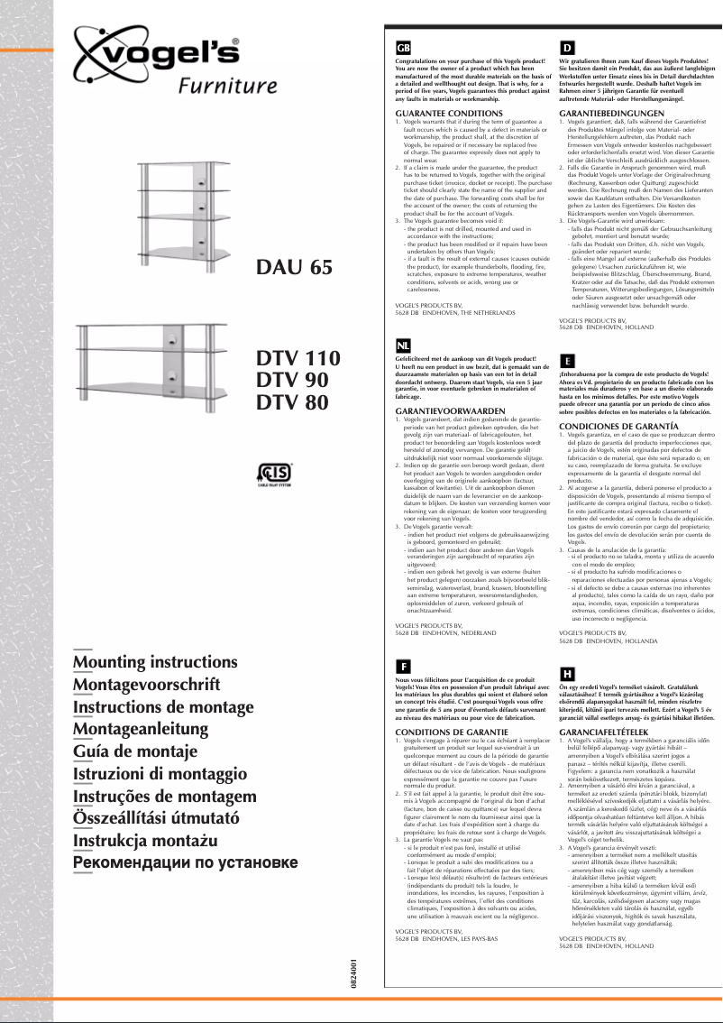 Página nº 1 - Manual de usuario Vogel's DTV 110