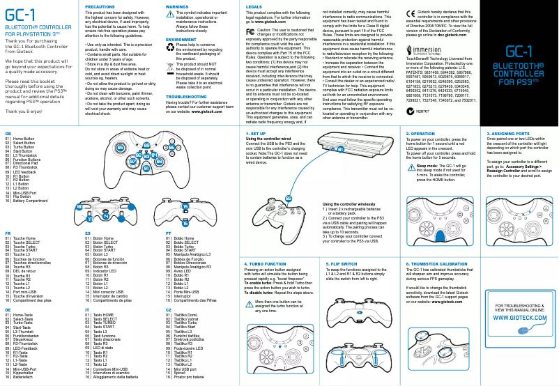 Página 1 del manual Manual de usuario Gioteck GC-1 (PS3)