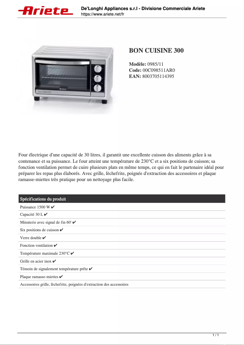 Imagen de la primera página del manual del dispositivo Bon Cuisine 300