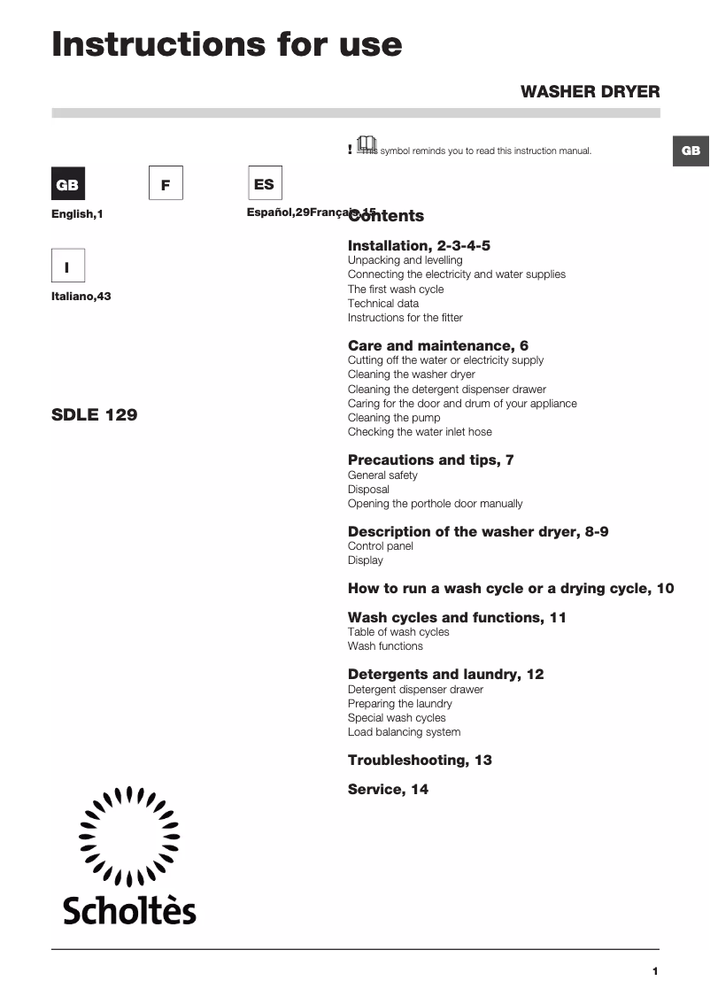 Imagen de la primera página del manual del dispositivo SDLE 129 (EU)