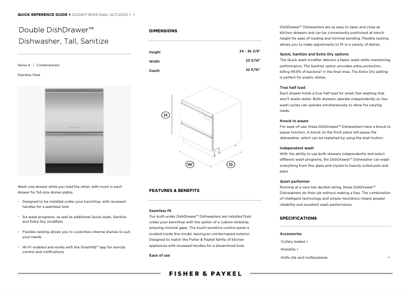 Página 1 del manual Guía de inicio rápido Fisher & Paykel DD24DT4NX9
