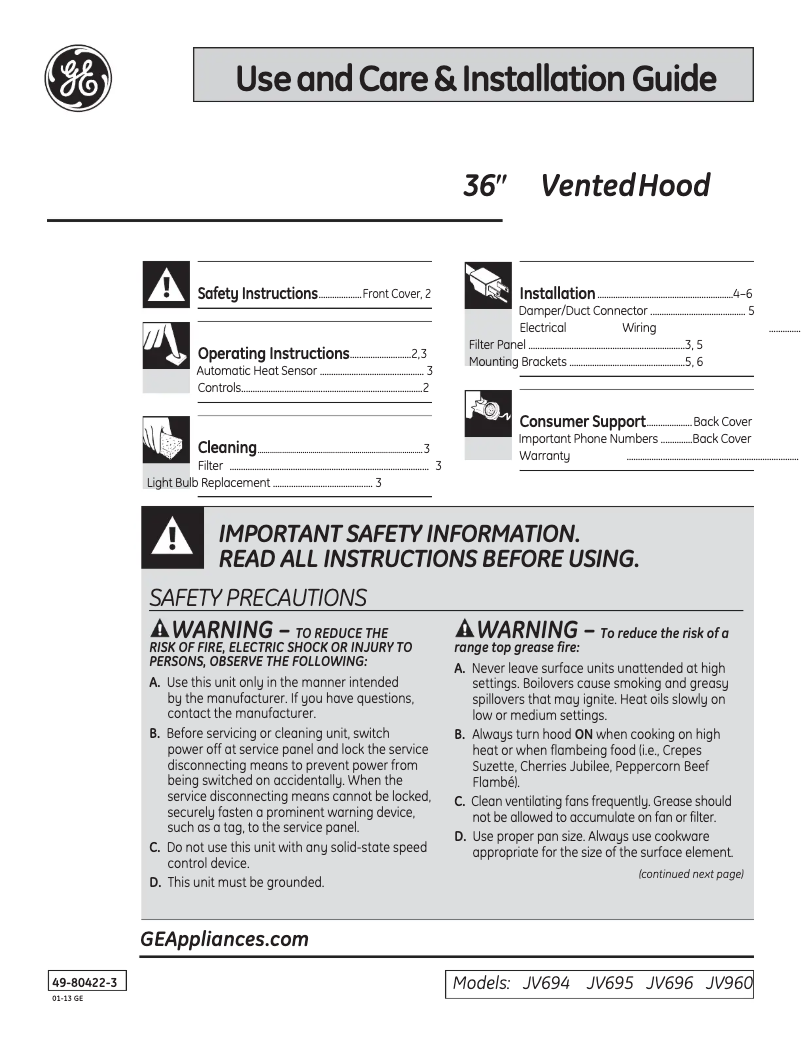Imagen de la primera página del manual del dispositivo JV960SCBR