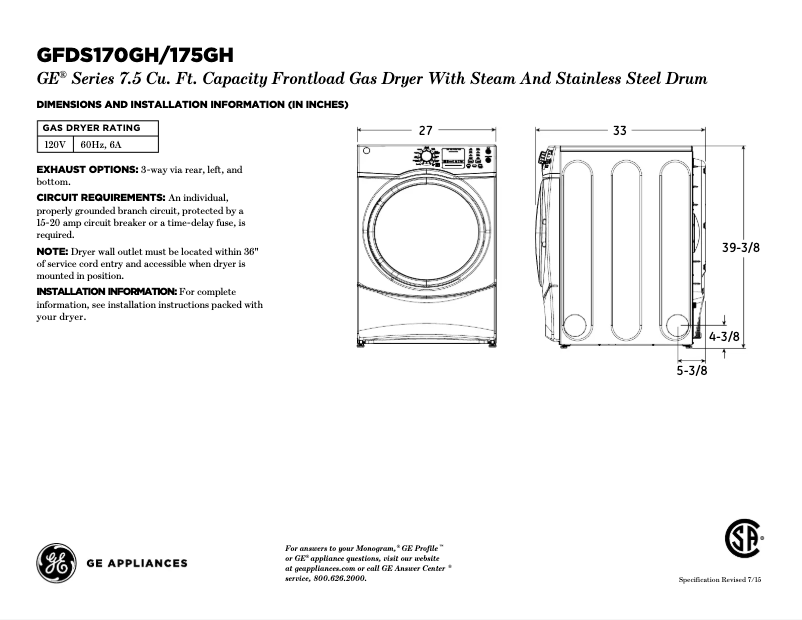 Imagen de la primera página del manual del dispositivo GFDS170GHWW